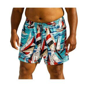 Nautica Men Swim Trunks Size XXL Allover Sailboat Print Drawstring Elastic Waist